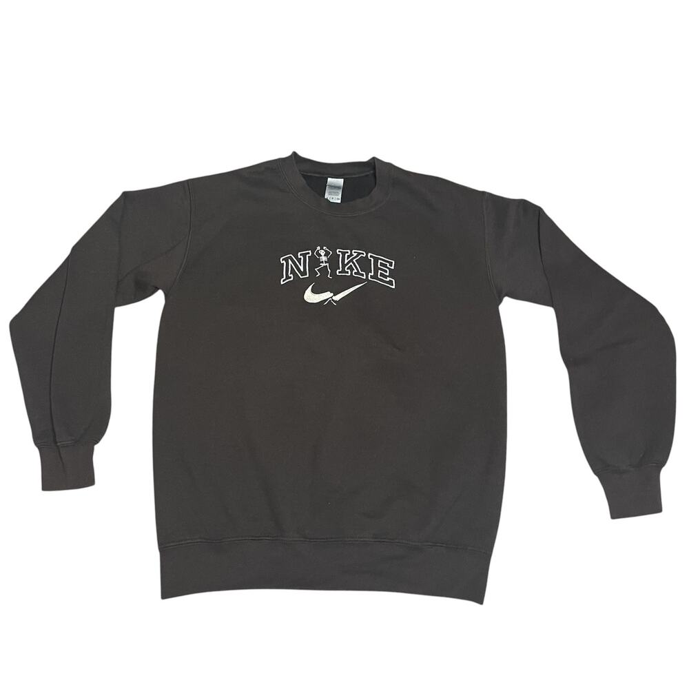 Nike Skeleton Embroidered Crewneck Dark Brown Cozy Graphic Sweatshirt Sz Small - Picture 2 of 8